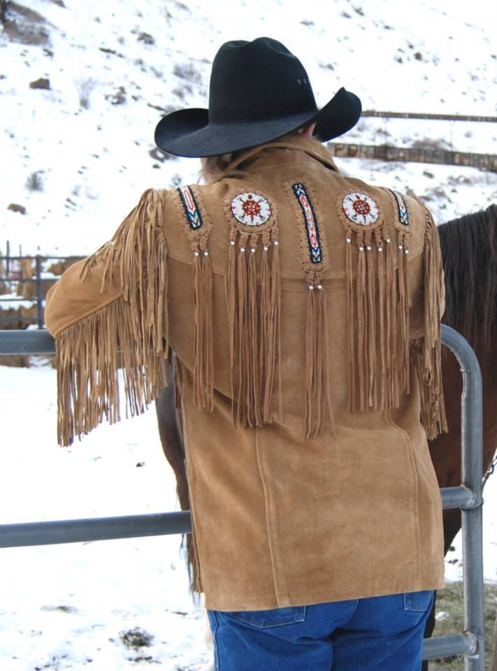 New Men's Cowboy Native American Western Buckskin Fringes Leather Jacket Coat N1 
