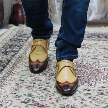 Handmade men's Tan Brown Wingtip Monk Leather Shoes, Men's Monk Dress Shoes