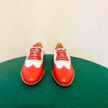 Men Two Tone Red White Cont Wing Tip Brogue Toe Genuine Leather Laceup Shoes