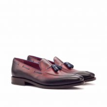 New Handmade Tassel Loafer in Red Painted Calf with Navy Blue Painted Calf Leather Shoes
