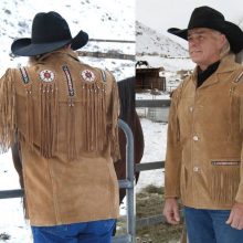 Men's New Native American Brown Buckskin Suede Leather Fringes Jacket / Shirt