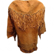 Men's New Native American Tan Brown Buckskin Suede Leather Fringes Jacket / Shirt