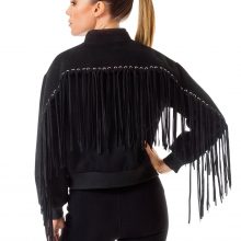 Women's New Native American Black Buckskin Suede Leather Fringes Biker Hippy Jacket / Coat