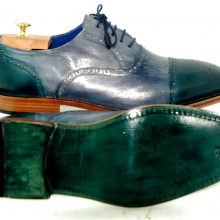 Men NEW HANDMADE LUXURY GREY & GREEN TOE BROGUE GOODYEAR WELTED SHOES