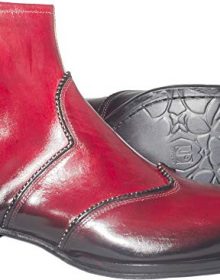 New Handmade Men Italian Red Leather Ankle Boots with Silver Decorations, Zipper