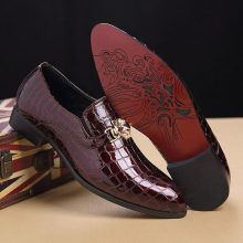 New Handmade Men Crocodile Texture Slip-On Red Oxfords Shoes