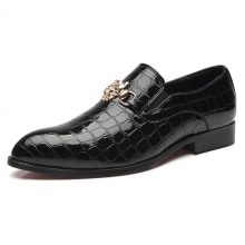New Handmade Men Crocodile Texture Slip-On Black Oxfords Shoes