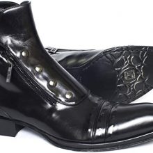 New Handmade Men Italian Black Ankle Boots with Two Zippers and Buttons
