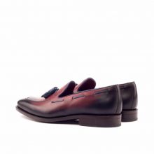 New Handmade Tassel Loafer in Red Painted Calf with Navy Blue Painted Calf Leather Shoes