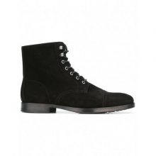 Men's Black High Ankle Rounded Cap Toe Real Suede Leather Lace Up Boots
