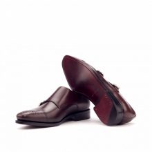 New Handmade Double Monk Burgundy Polished Calf Leather Shoes