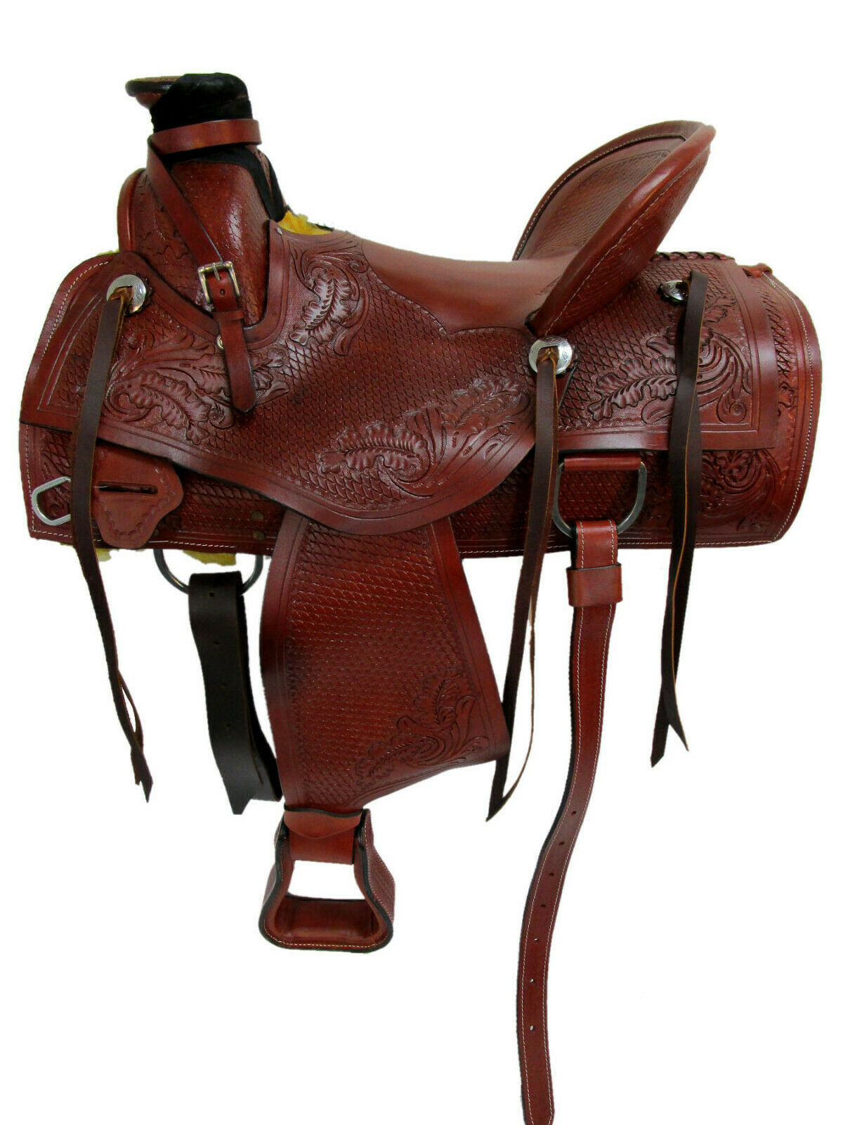 RANCH ROPING WESTERN SADDLE TOOLED HORSE PLEASURE ROUGH OUT LEATHER 15 16 17 