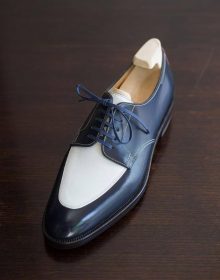 Men's Handmade Two Tone Blue & White Real Leather Lace Up Fine Shoes