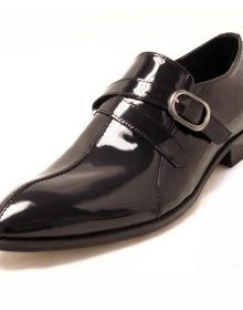 Men's Handmade Black Loafer Shoes With Single Monk Buckle Strap Shoes