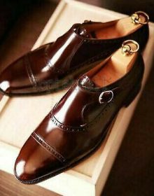 Handmade Men's Leather SuperbBrown Top Quality Dress Formal Monk shoes