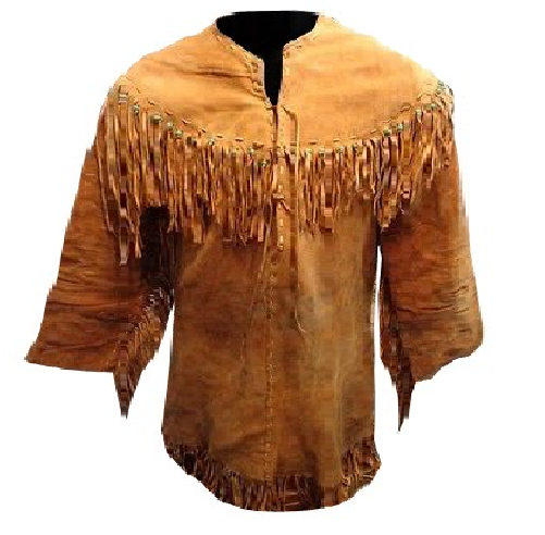Men's New Native American Tan Brown Buckskin Suede Leather Fringes Jacket /  Shirt - Hand Made Leather ShopHand Made Leather Shop