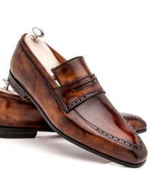 Handmade Men’s Brown Color Leather Shoes, Round Toe Slip On Dress Formal Loafers