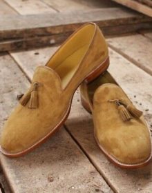 Brown Sole Tan Tone Men Tassel Loafer SlipOn Vintage Premium Suede Leather Shoes