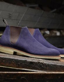 Men's Handmade Navy blue suede Chelsea Boots, Men suede ankle crepe sole boots