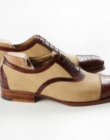 New Men's Beige Brown Leather Suede Shoes, Men Lace Up Cap Toe Formal Shoes