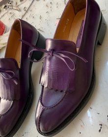 Men Handmade Purple Color Leather Shoes, Men's Split Toe Lace Up Fringe Shoes