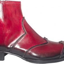 New Handmade Men Italian Red Leather Ankle Boots with Silver Decorations, Zipper