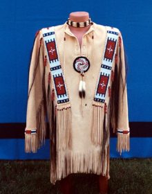 Mens Native American Buckskin Beige Buffalo Suede Leather POWWOW War Shirt