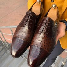 New Handmade Men's Brown Lace up Calf-Skin Leather Oxford Shoes