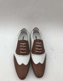 New Handmade Men's Brown ~ White Wingtip ~ Spectator Lace Up Style Two Toned Dress Shoes