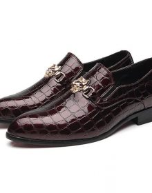 New Handmade Men Crocodile Texture Slip-On Red Oxfords Shoes