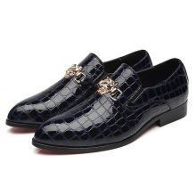 New Handmade Men Crocodile Texture Slip-On Black Oxfords Shoes