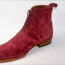 New Handmade Men's Burgundy Color Suede Two Tone High Ankle Lace Up Suede Boots