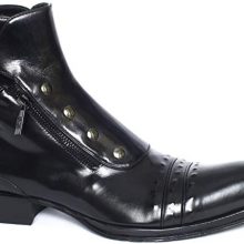 New Handmade Men Italian Black Ankle Boots with Two Zippers and Buttons