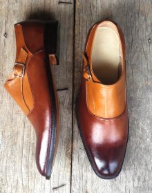 New Handmade Men's Tan & Brown Color Shoes, Men Stylish Leather Monk Strap Shoes