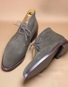 Handmade gray Boots, Hand stitched chukka suede Boots Men ankle high chukka boots, dress boots