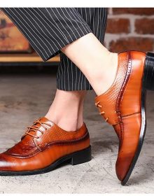 New Handmade Men Dress Shoe Pointed Brown Oxfords Shoes Lace Up Formal Shoes