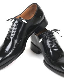 New Handmade Goodyear Welted Wingtip Oxfords Black Polished Leather