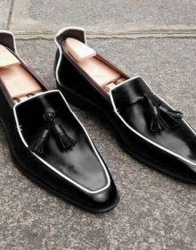 New Handmade Men's Loafer Shoes, Men Black Leather Loafer Slip Tassels Casual Sh