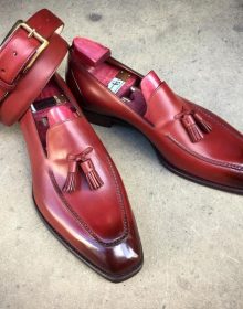 Tassel Loafer Slip Ons Maroon Red Handcrafted Genuine Leather Party Wear Shoes