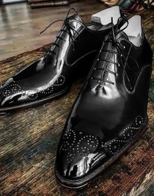 Men's Handmade American Luxury Brogues Toe Black Leather Shoes, leather shoes