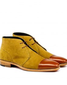 New Handmade Chukka Boot in Camel Luxe Suede Brown Painted Calf Leather