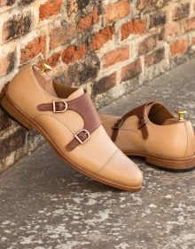New Handmade Double Monk Crocodile Texture Grain Leather Shoes