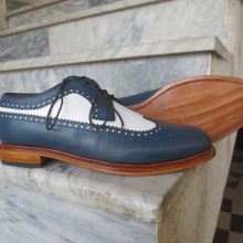 Men’s Handmade White & Navy Color Leather Shoes, Wing Tip Brogue Dress Formal