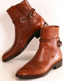 New Stylish Jodhpur Tan Color Leather Men's High Ankle Buckle Strap Boots