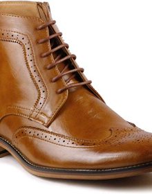 New Handmade Men's Tan Wing Tip Lace up Ankle Dress Oxford Boot