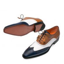 New Handmade Men's Brown / White / Blue Calf-Skin Leather Oxfords Shoes