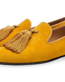Yellow Pointed Toe Made To Order Tassel Loafer Slip Ons Suede Leather Men Shoes