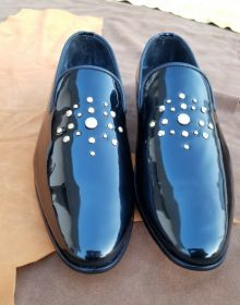 Handmade Men's Genuine Black Patent Leather Moccasins Tuxedo Party Shoes