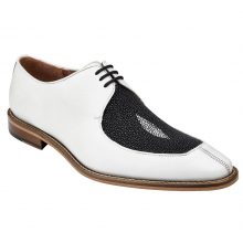 New Handmade Men White / Black Genuine Stingray / Italian Calf Split Moc-Toe Shoes