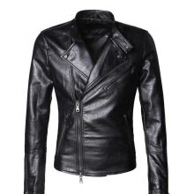 Handmade Men's Autumn/Winter Faux Leather Slim Fit Motorcycle Jacket